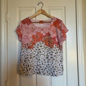 Hearts of Palm Orange and White Floral Short Sleeve Top